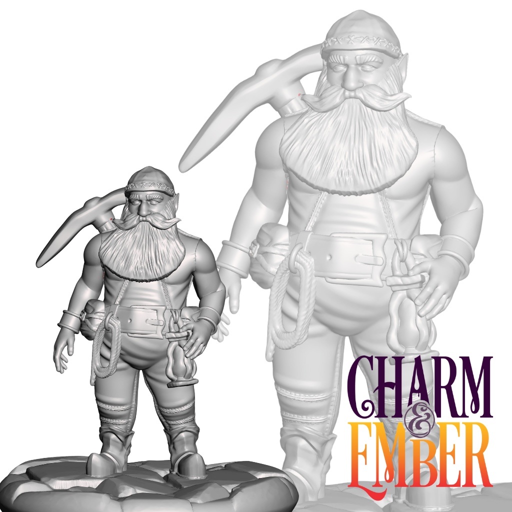 A stout dwarven miner holding a lantern and pickaxe, ready to explore deep tunnels.