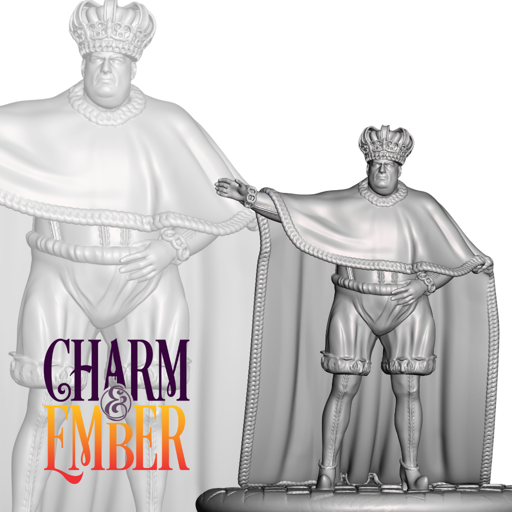 King miniature with outstretched arm and ornate robes, ideal for royal scenes