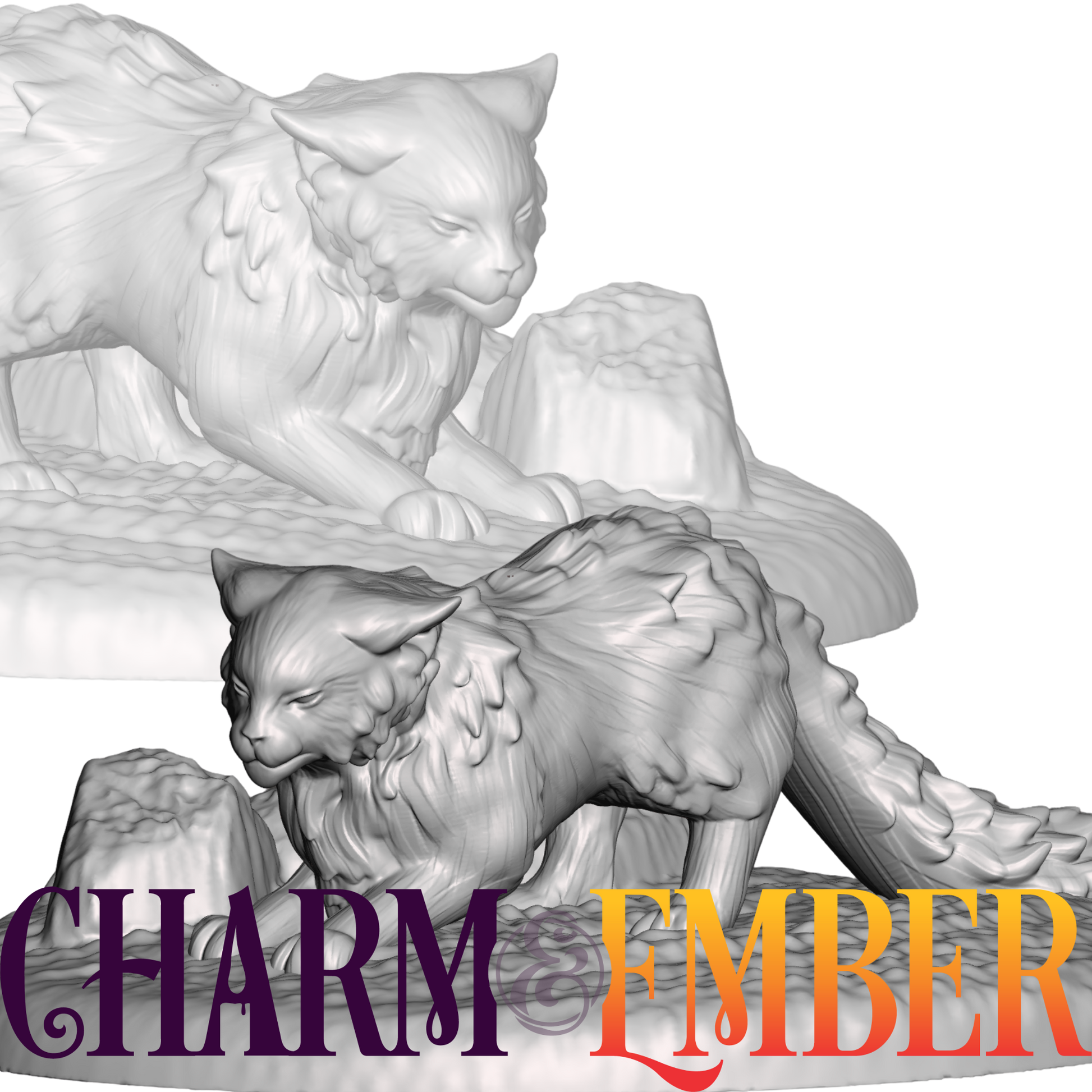 Detailed cat miniature on rocky terrain, ready to pounce 
