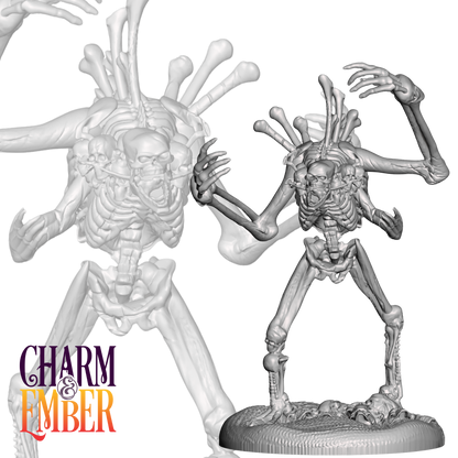 An unholy fusion of skulls, spines, and limbs—screaming souls bound in cursed bone