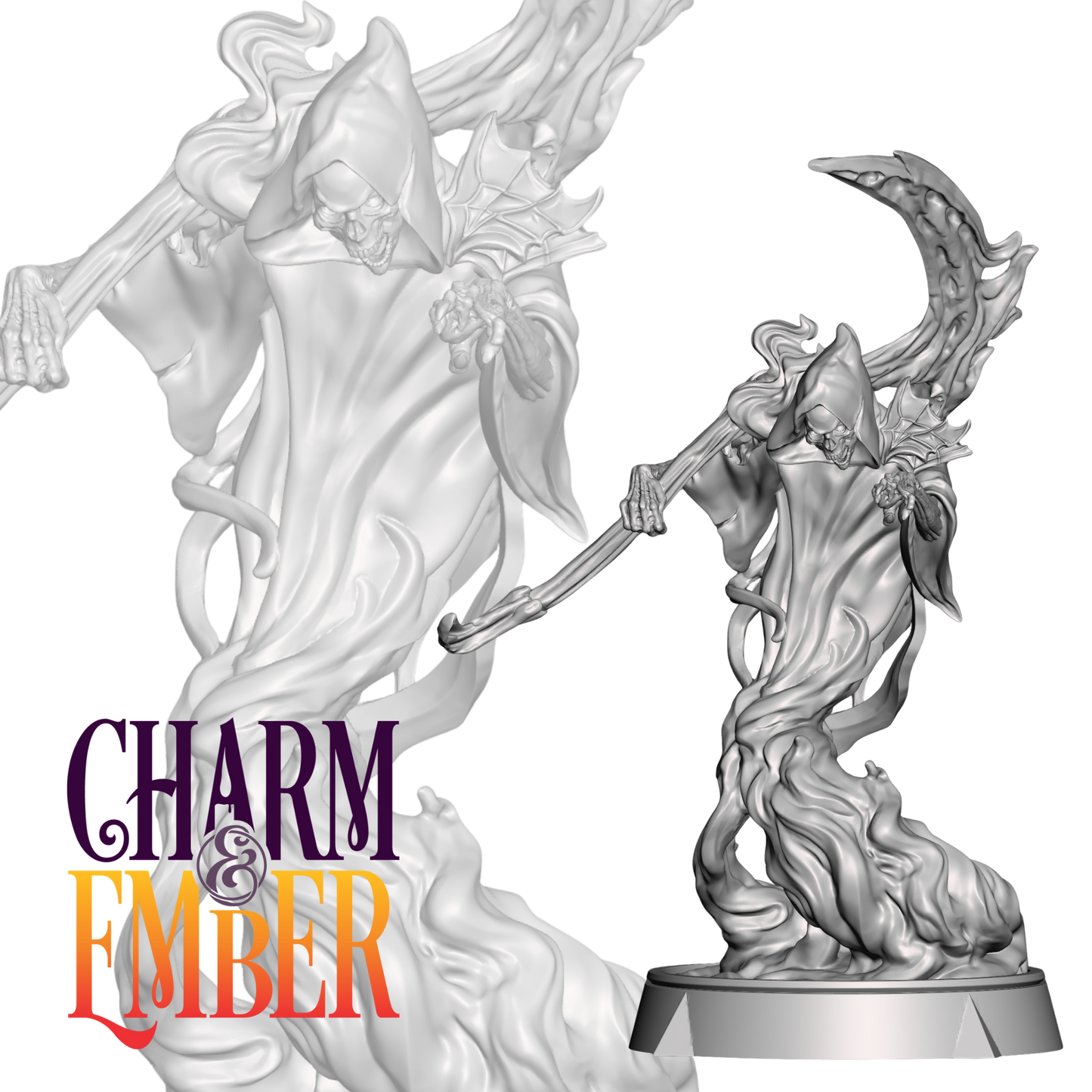Undead reaper mini with scythe and tattered cloak, ideal for bosses, wraiths, or grim haunting encounters
