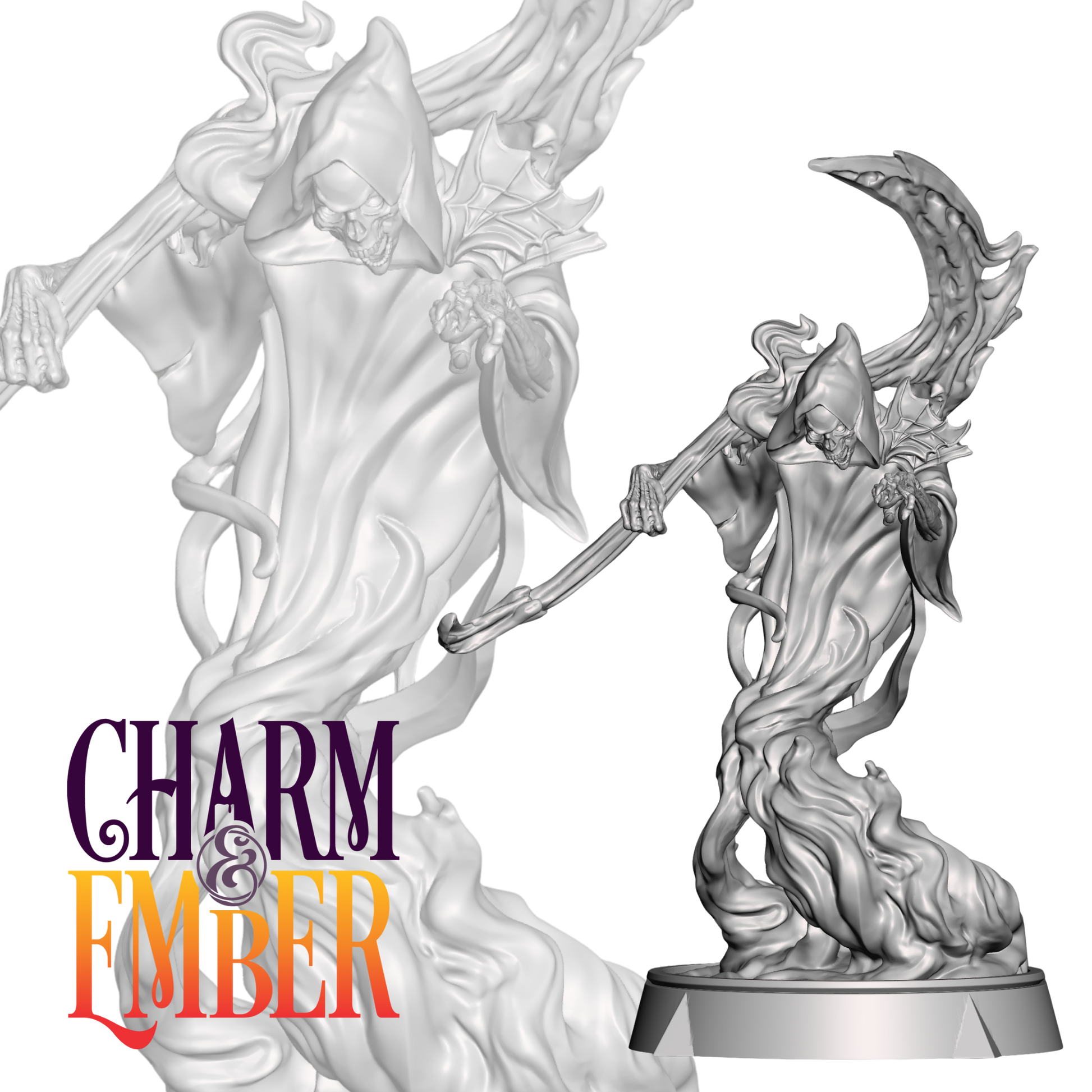 Undead reaper mini with scythe and tattered cloak, ideal for bosses, wraiths, or grim haunting encounters