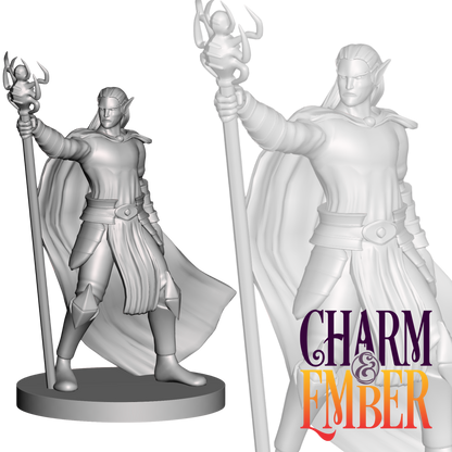 Underdark elf mage posed with an arcane staff, ready to cast dark magic