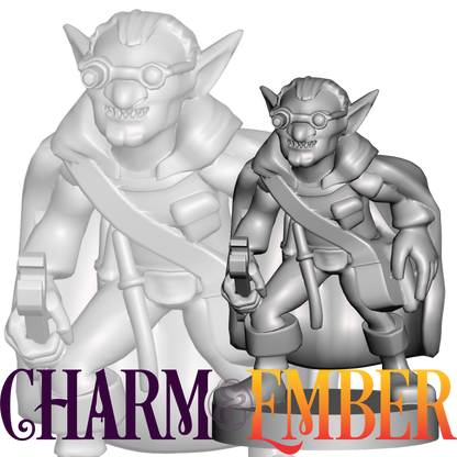 Goblin tinkerer NPC, ideal for traps, gadgets, or wild artificer schemes