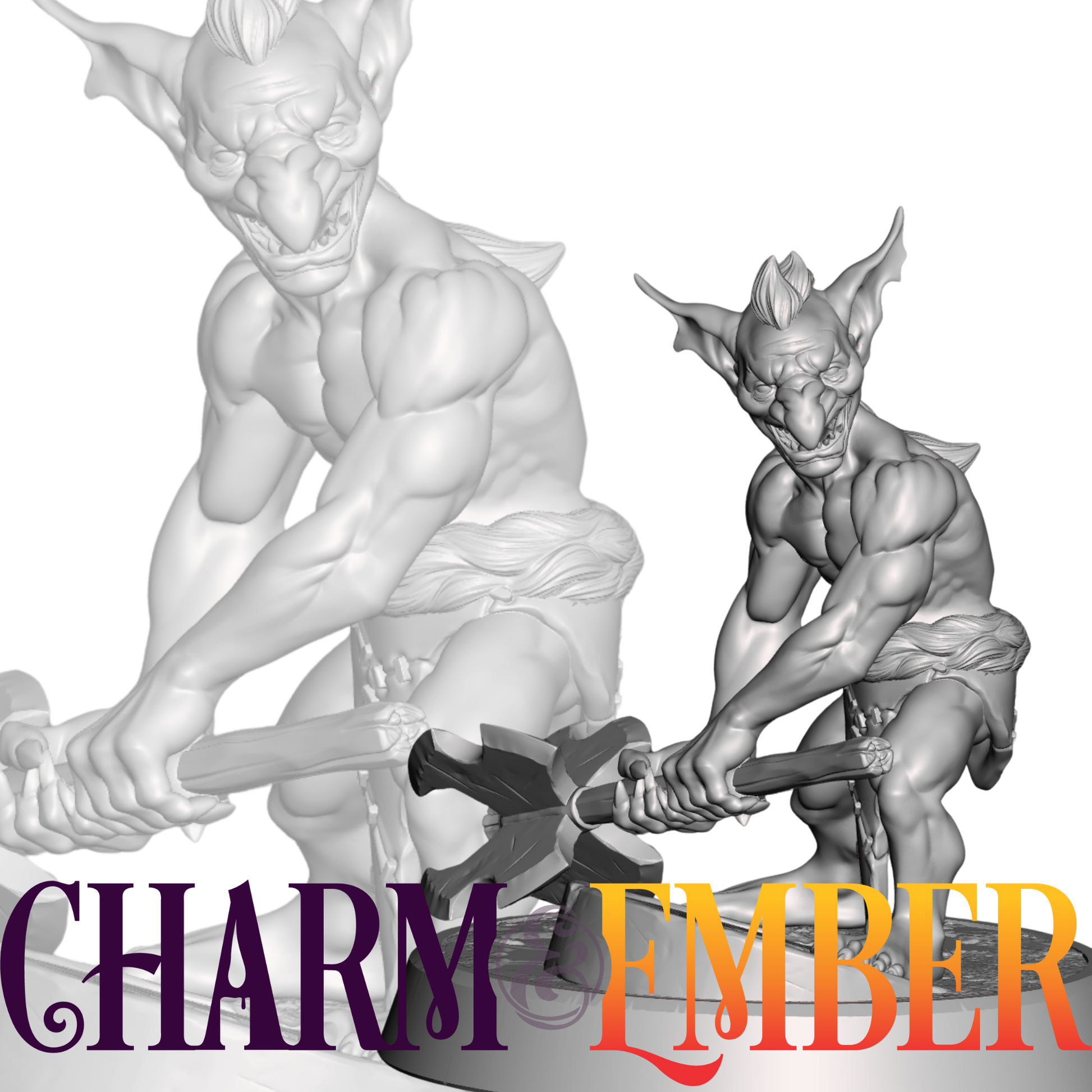 Goblin mini with exaggerated muscles and a large mace, posed mid-swing in combat stance