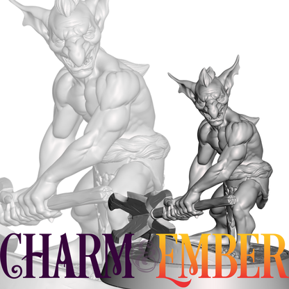 Goblin mini with exaggerated muscles and a large mace, posed mid-swing in combat stance