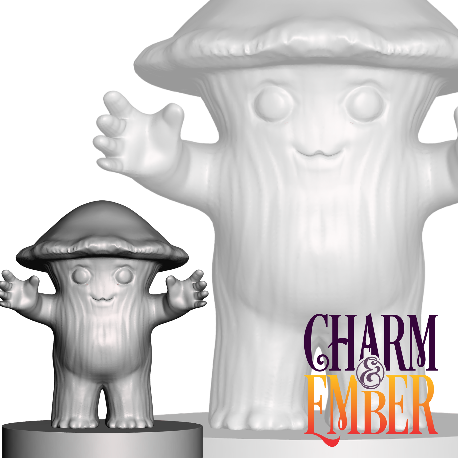 Smiling myconid  miniature with tiny arms raised for a hug