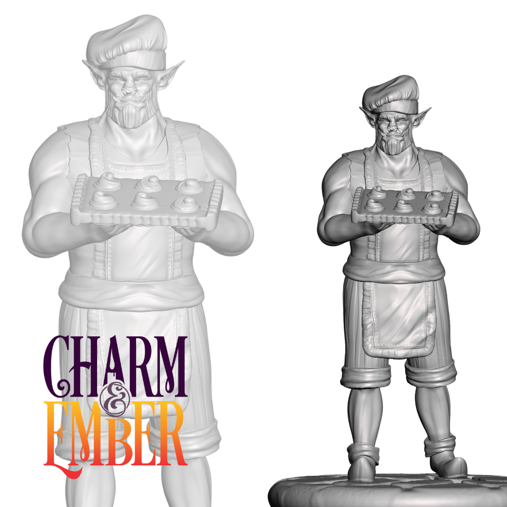 Orc baker with chef’s hat and cookies.