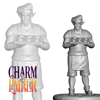 Orc baker with chef’s hat and cookies.