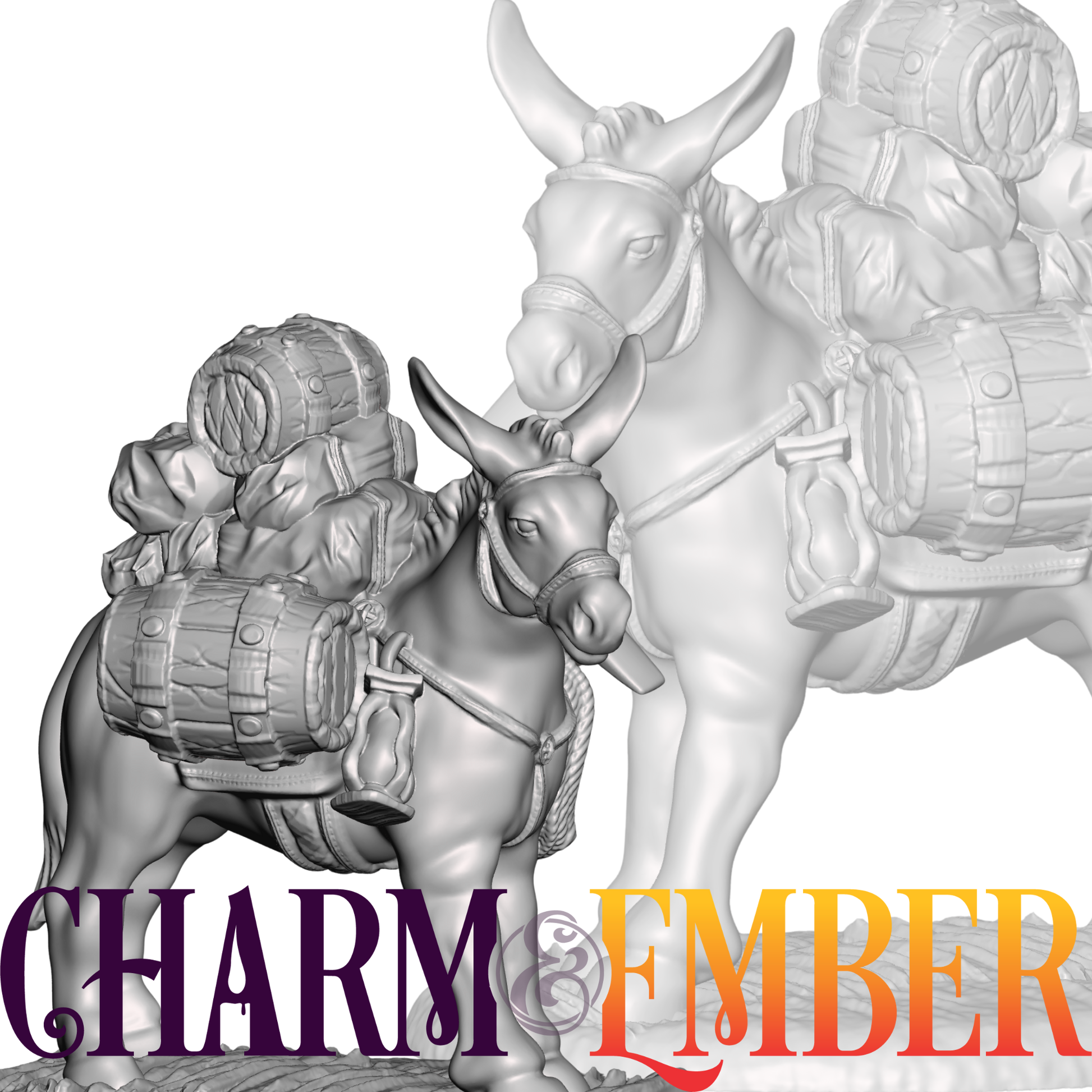 Pack donkey miniature carrying the party’s loot, perfect for caravans and overland adventures