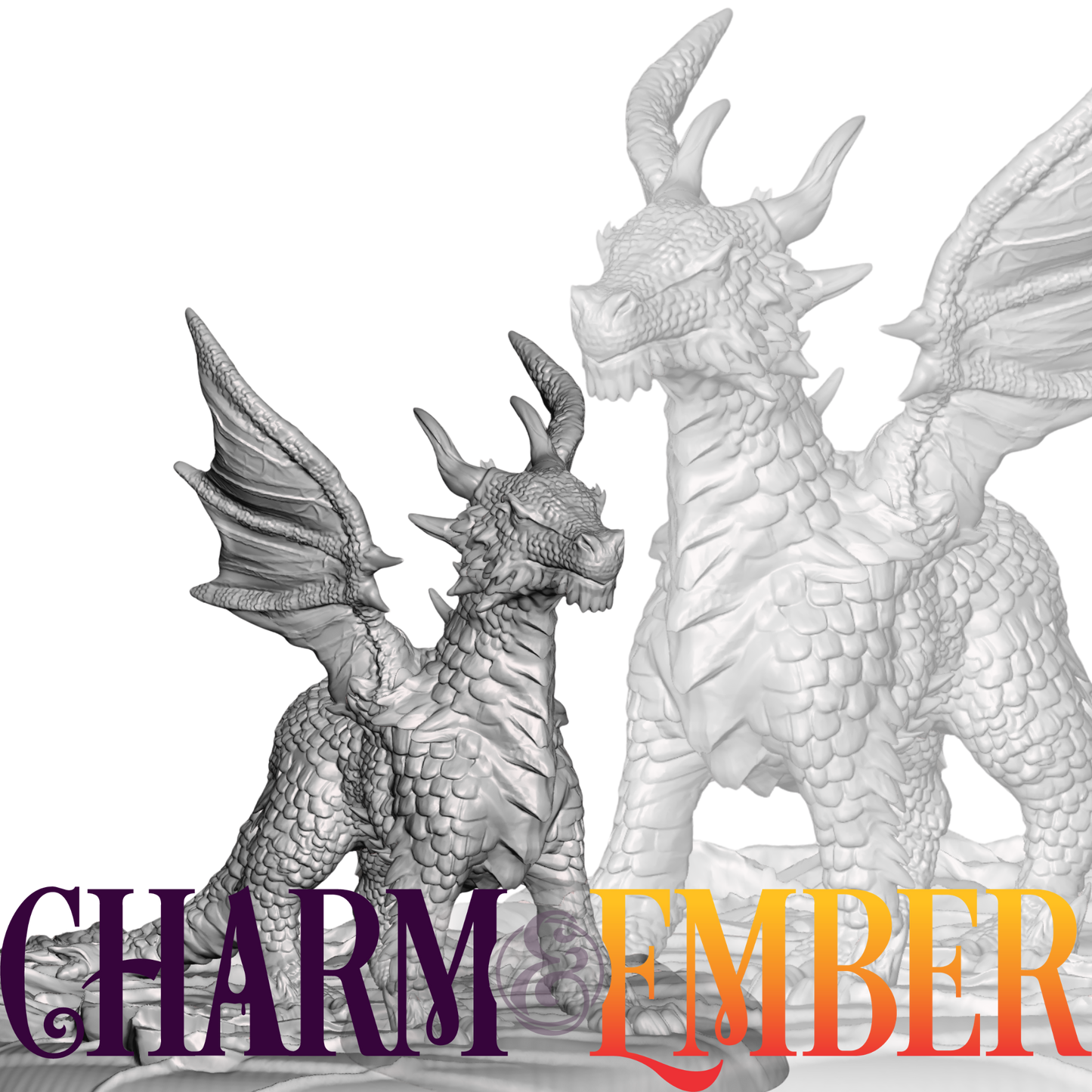 Pseudodragon miniature with wings raised and coiled tails, seated alertly