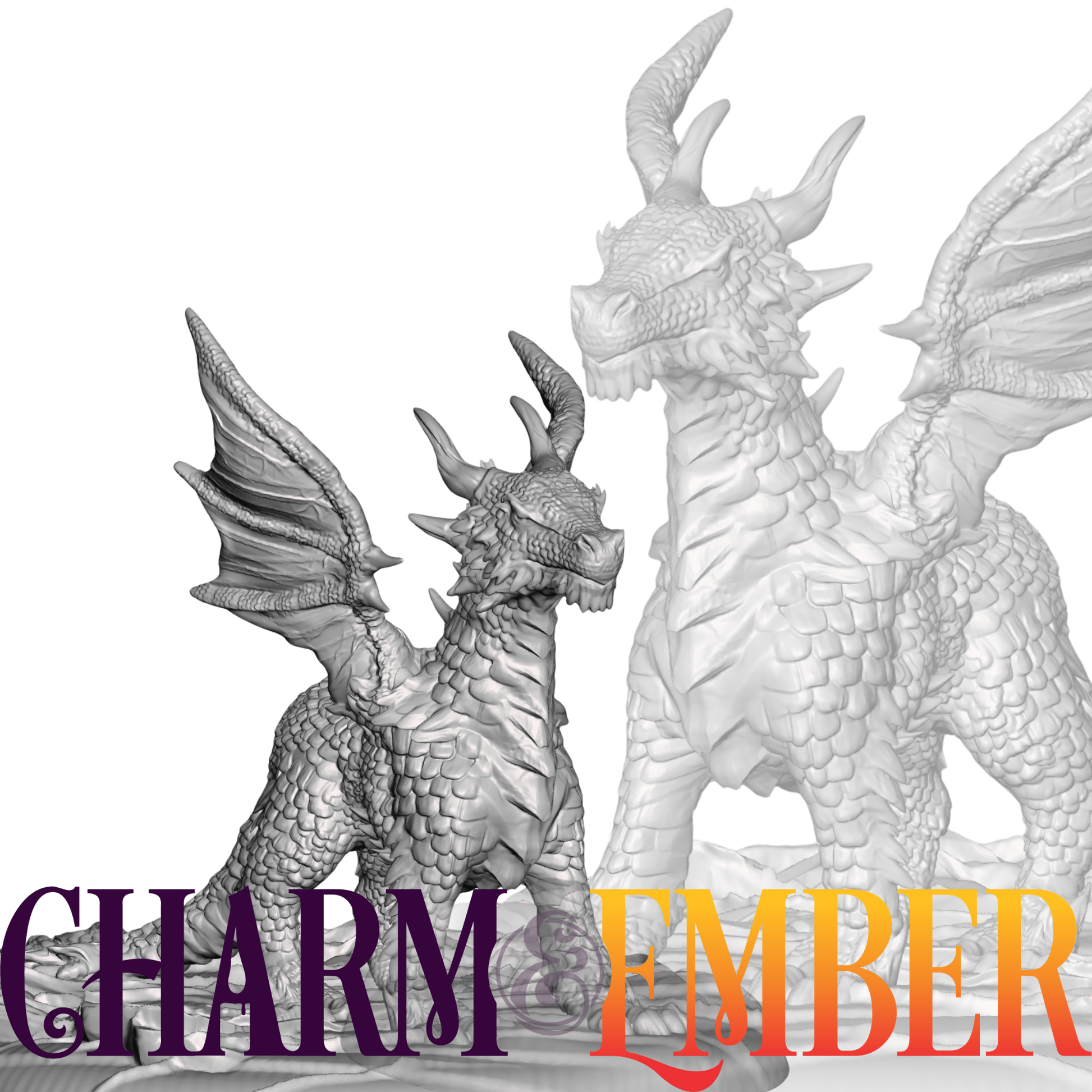 Pseudodragon miniature with wings raised and coiled tails, seated alertly