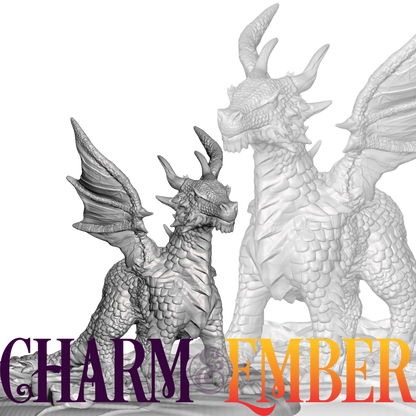 Pseudodragon miniature with wings raised and coiled tails, seated alertly