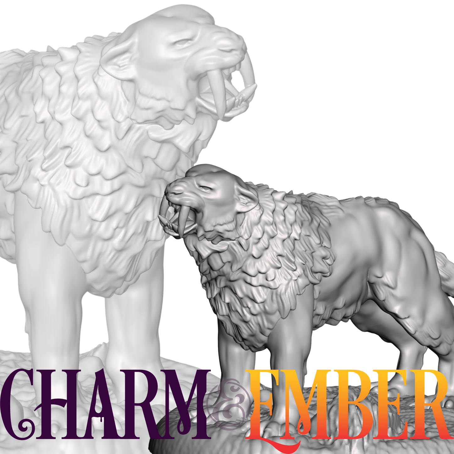 Ferocious sabertooth tiger roaring with fangs bared — ideal for tundra ambushes and ancient apex predator encounters