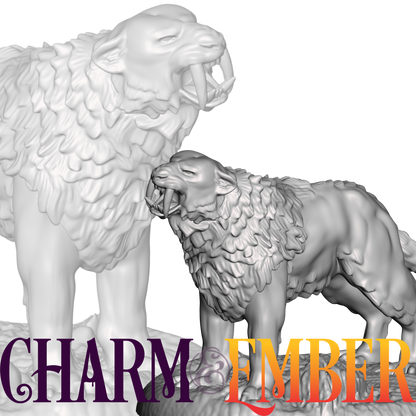 Ferocious sabertooth tiger roaring with fangs bared — ideal for tundra ambushes and ancient apex predator encounters