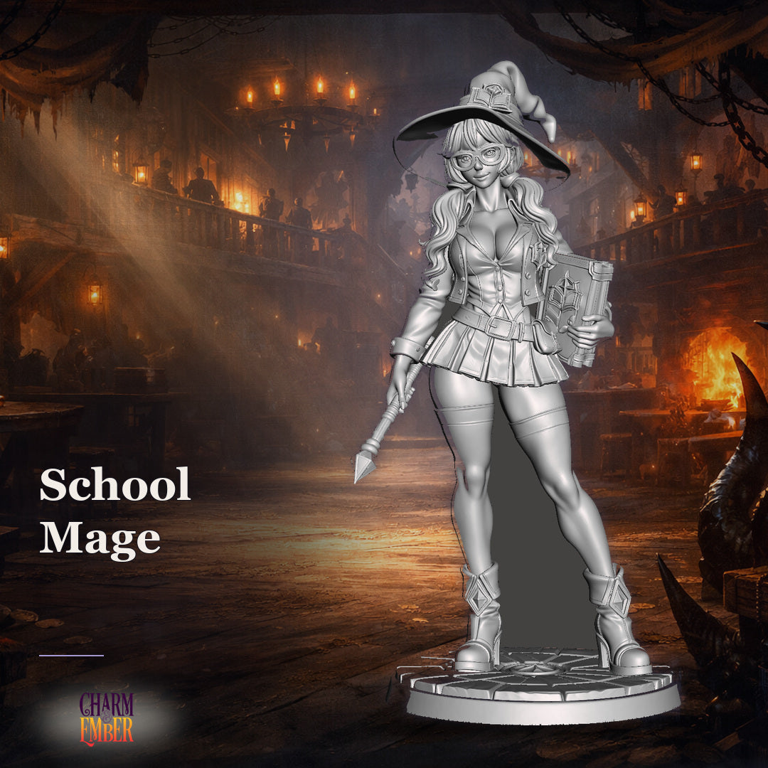 School Mage tabletop miniature, UwU Fantasy Miniatures Pack, Charm & Ember