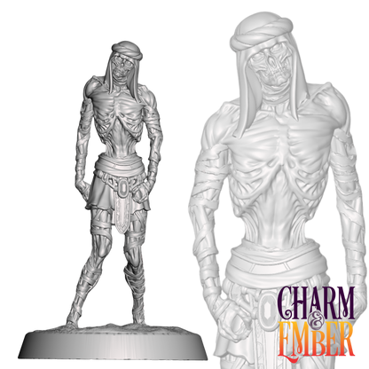 Undead mini with desert robes—great for cursed guardians, mummy acolytes, or ancient sentries