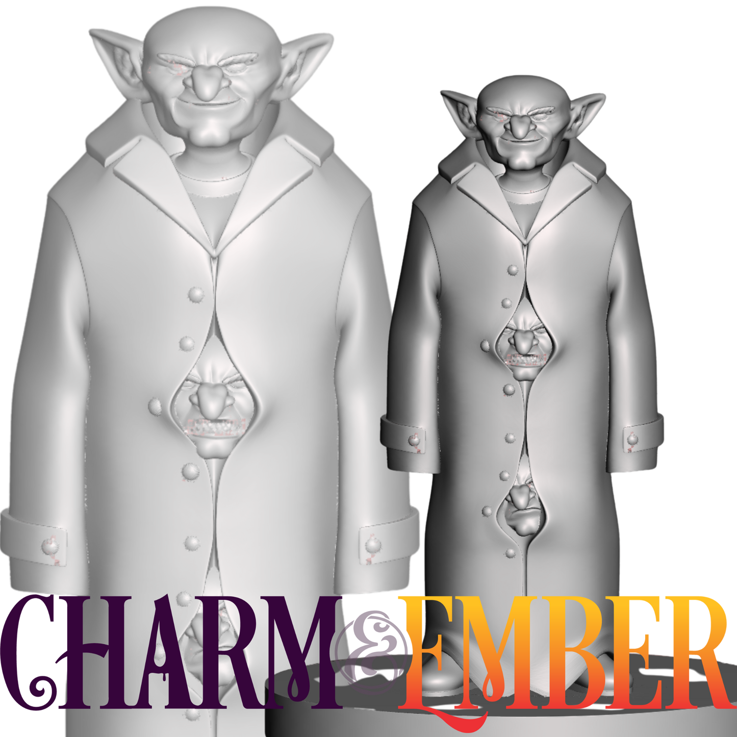 Miniature of three goblins disguised in a trench coat, unpainted
