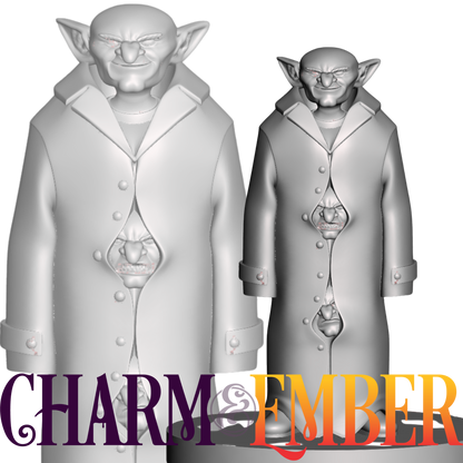 Miniature of three goblins disguised in a trench coat, unpainted