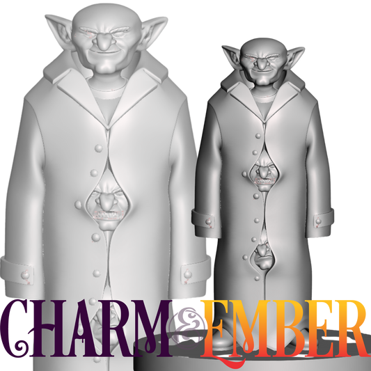 Miniature of three goblins disguised in a trench coat, unpainted