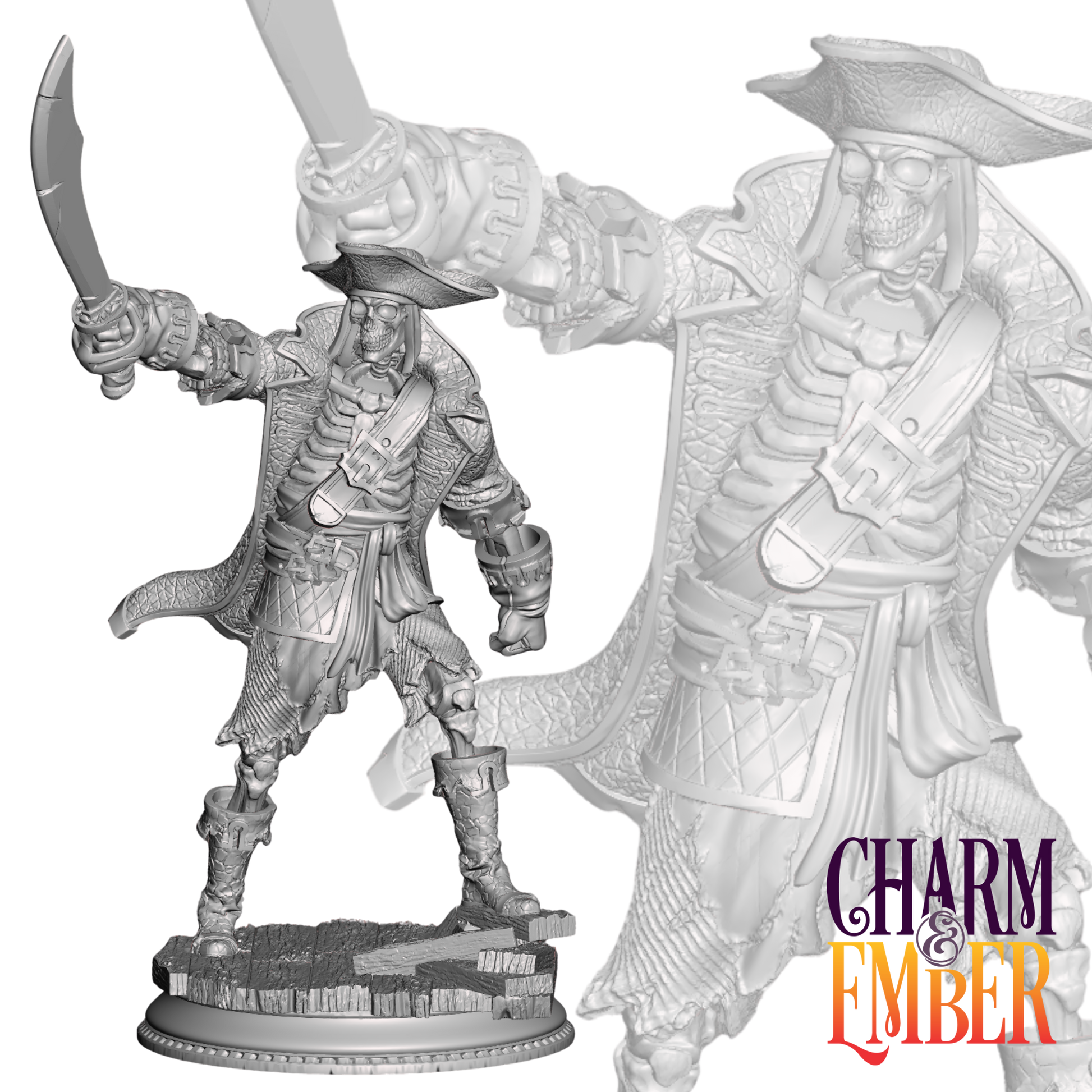 Cursed to sail the seas forever, this skeletal captain swings cutlasses with ghostly precision