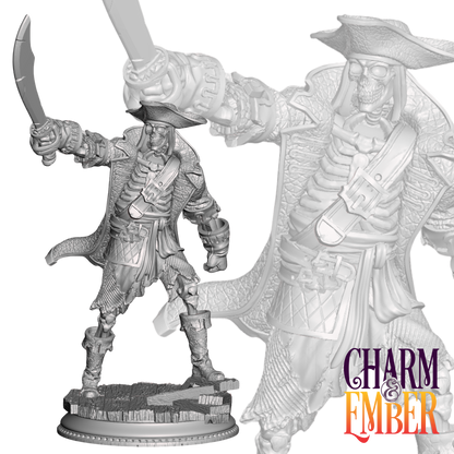 Cursed to sail the seas forever, this skeletal captain swings cutlasses with ghostly precision