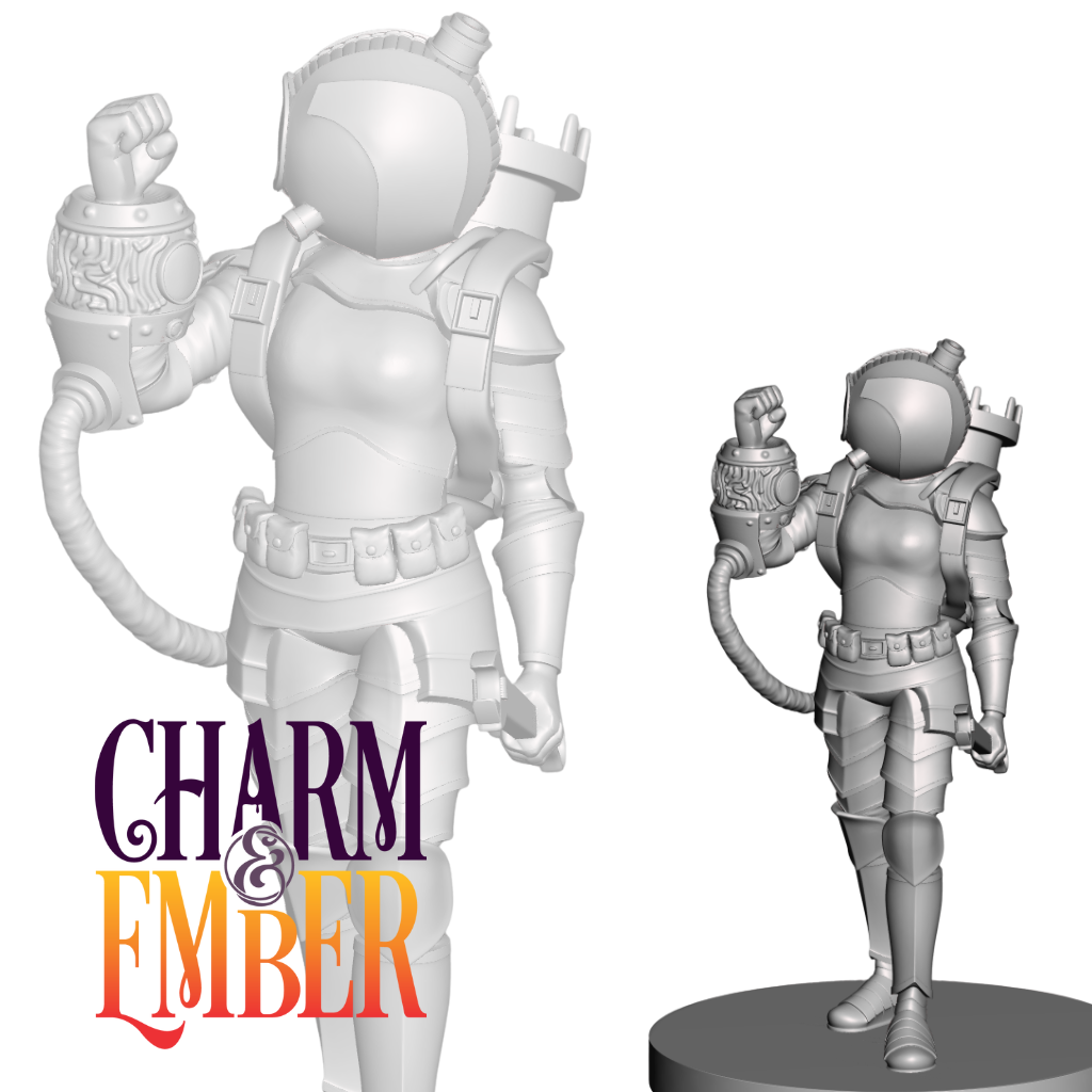 Female underwater artificer miniature with diving armor 