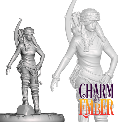 Female ranger miniature with bow and fur-lined winter gear.