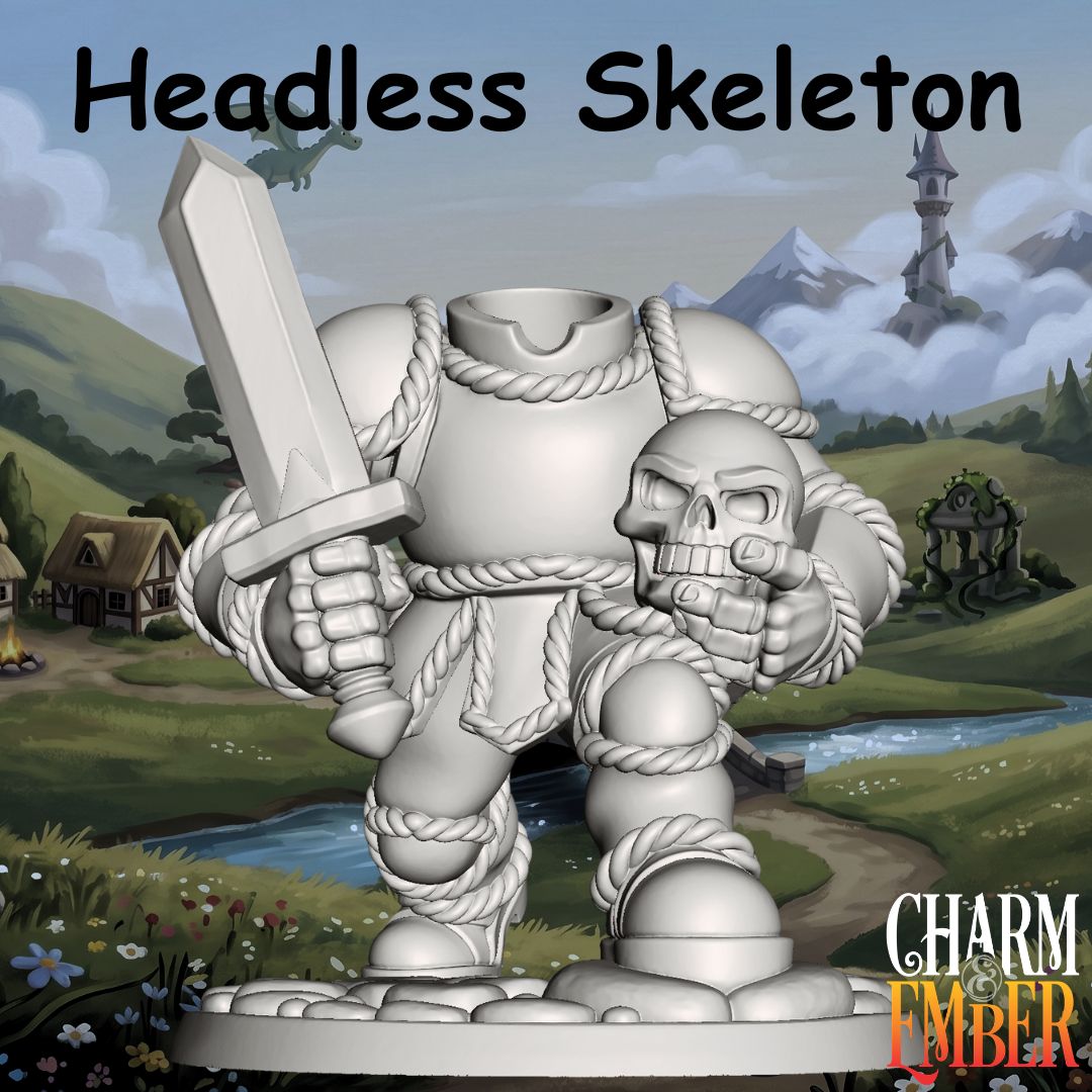 Headless Skeleton carrying its skull and a large sword from the Young Adventurers Skeleton Pack