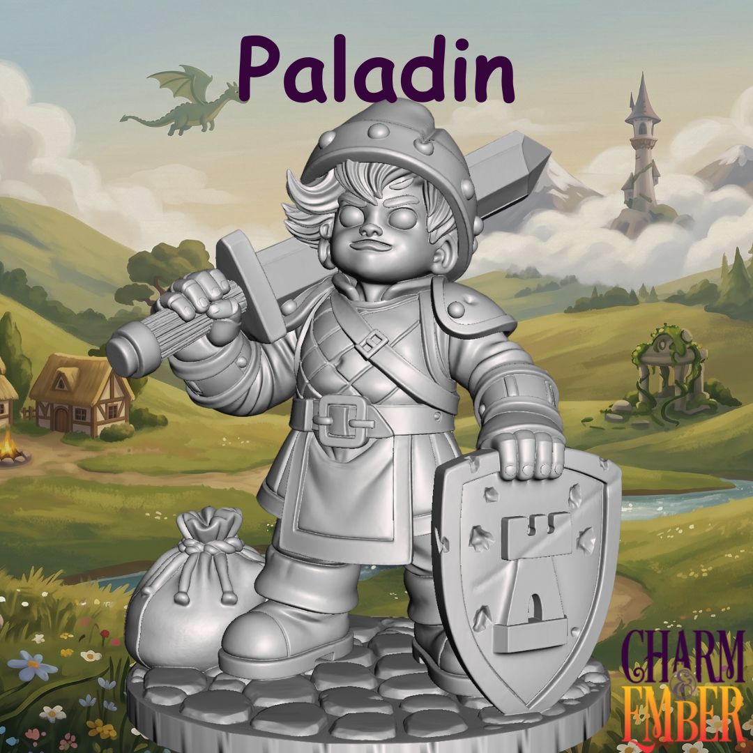 Young paladin carrying a sword and castle shield from the Young Adventurers Hero Pack 1
