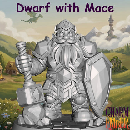 Armored dwarf carrying a heavy mace and shield from the Young Adventurers Hero Pack 1